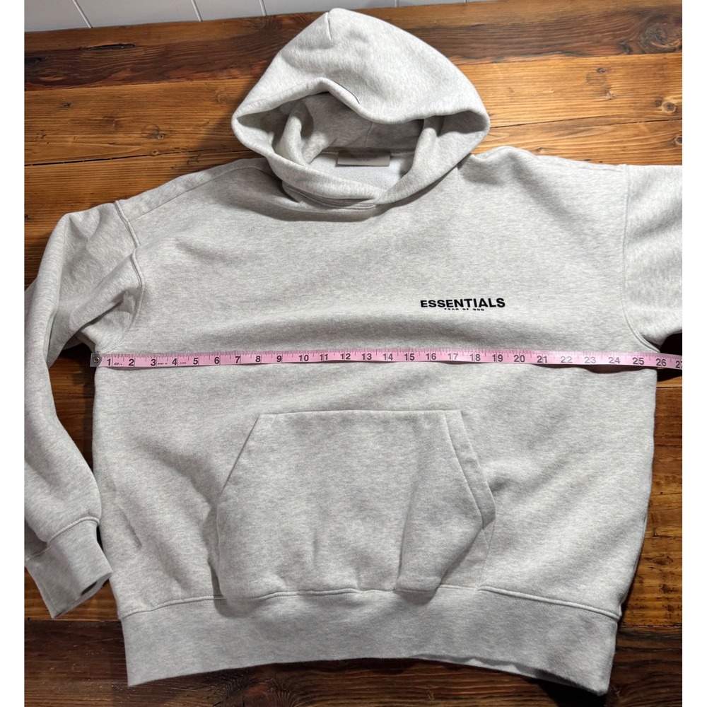 Fear of God Essentials Hoodie Mens Medium Grey Heather Logo Oversized Pullover - Picture 8 of 11